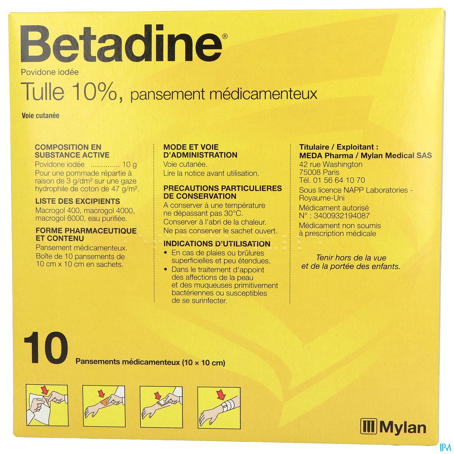BETADINE 10% TULLE PANSEMENT 10