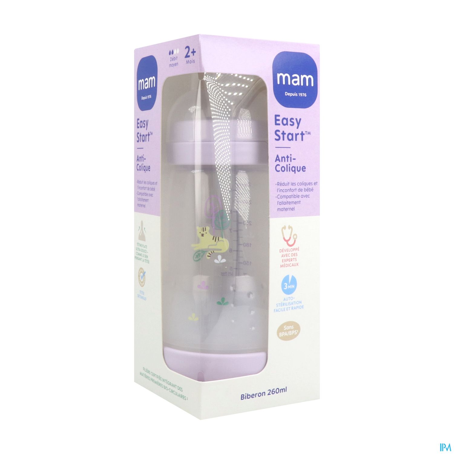 MAM BIB E ST A/COL LILAS D2 260ML